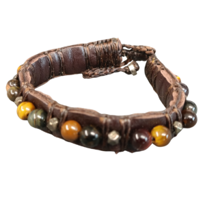 BRACELET CUIR ET 3 YEUX œil de tigre œil de taureau et œil de faucon