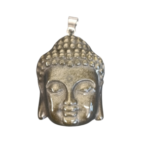 PENDENTIF TÊTE DE BOUDDHA OBSIDIENNE DORÉE