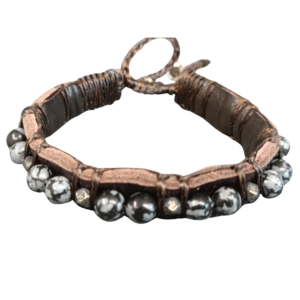 BRACELET CUIR ET OBSIDIENNE NEIGE