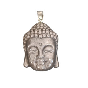 PENDENTIF TÊTE DE BOUDDHA OBSIDIENNE ARGENTÉE