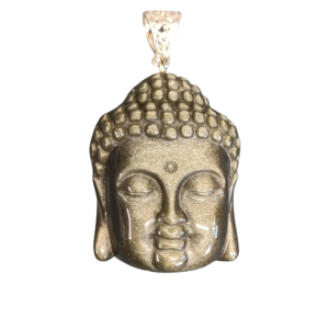 PENDENTIF TÊTE DE BOUDDHA OBSIDIENNE DORÉE
