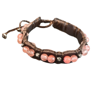 BRACELET CUIR ET QUARTZ CERISE