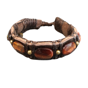BRACELET CUIR ET ŒIL DE TAUREAU FACETTE