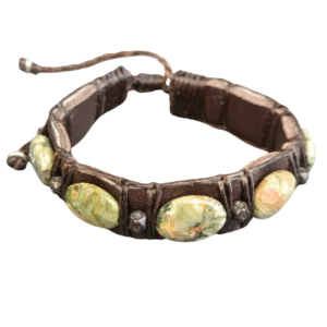 BRACELET CUIR ET  JASPE ORBICULAIRE