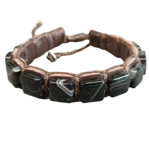 BRACELET CUIR ET ONYX RUBANÉE