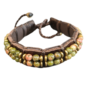 BRACELET CUIR ET  UNAKITE