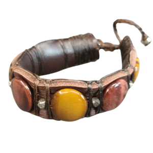 BRACELET CUIR ET ŒIL DE TIGRE ET TAUREAU