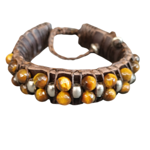 BRACELET CUIR ET ŒIL DE TIGRE  FACETTE