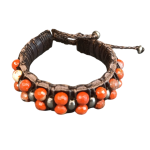 BRACELET CUIR ET JASPE ROUGE FACETTE