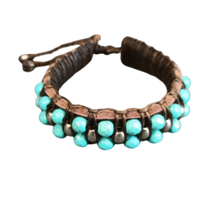 BRACELET CUIR ET HOWLITE TEINTEE  FACETTE
